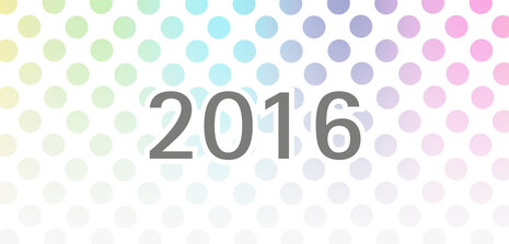 Zu sehen ist die Jahreszahl 2016 vor bunt gepunktetem Hintergrund.